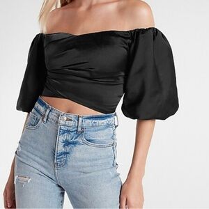 Express Black Puff Sleeve Crop Top size XS